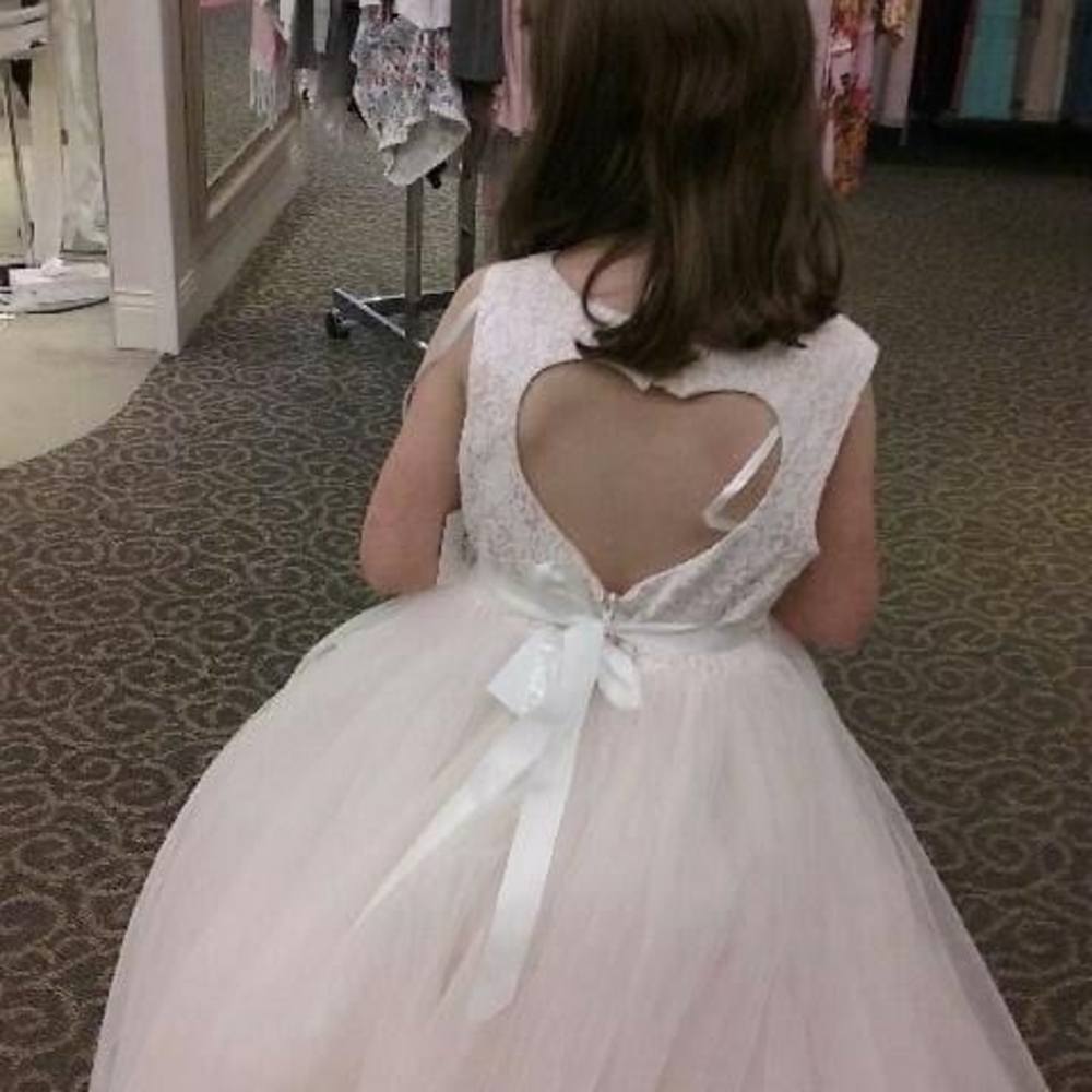 David's Bridal Kids Formal Dress in White and Pink